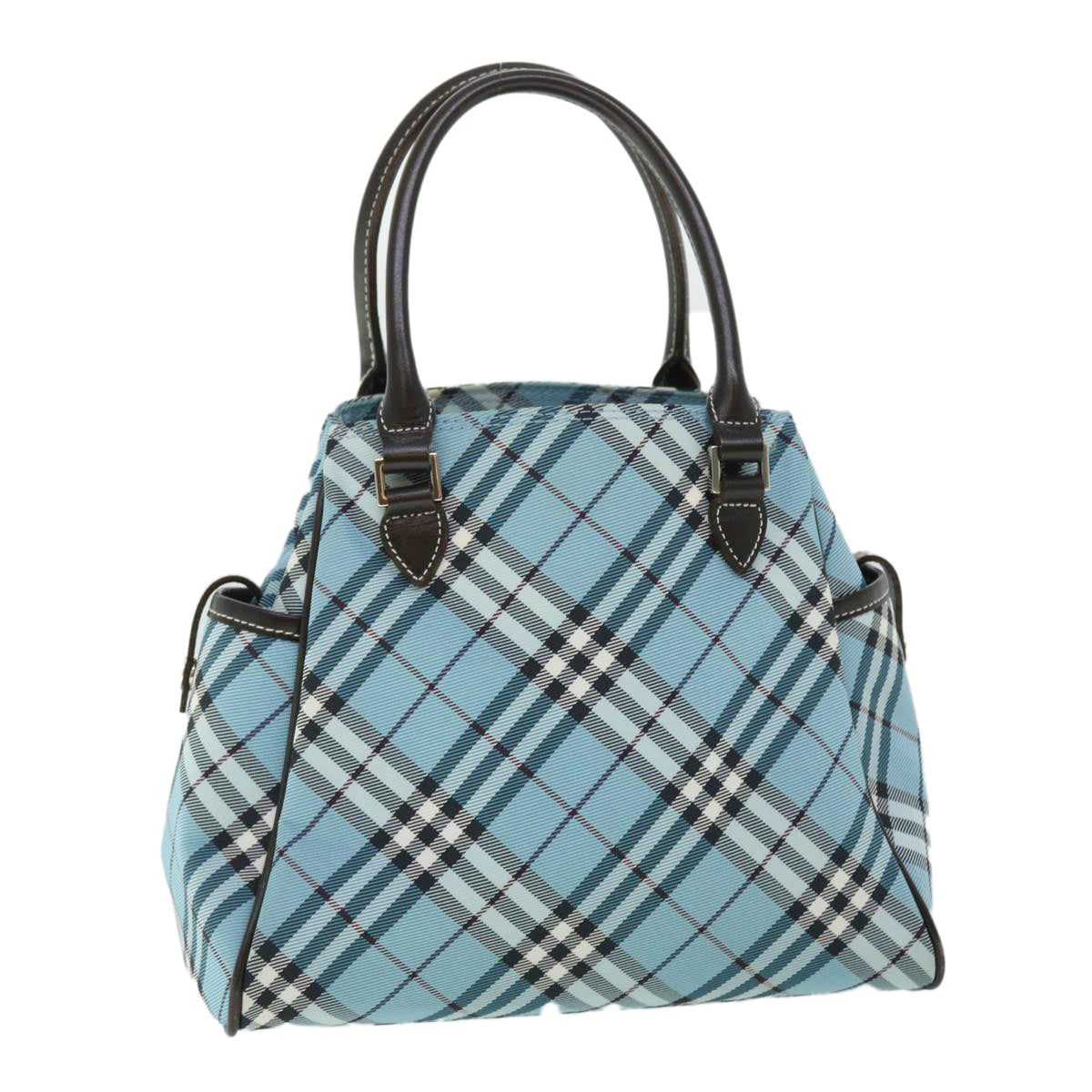 BURBERRY Nova Check Hand Bag Nylon Leather Light Blue Brown Auth 53727