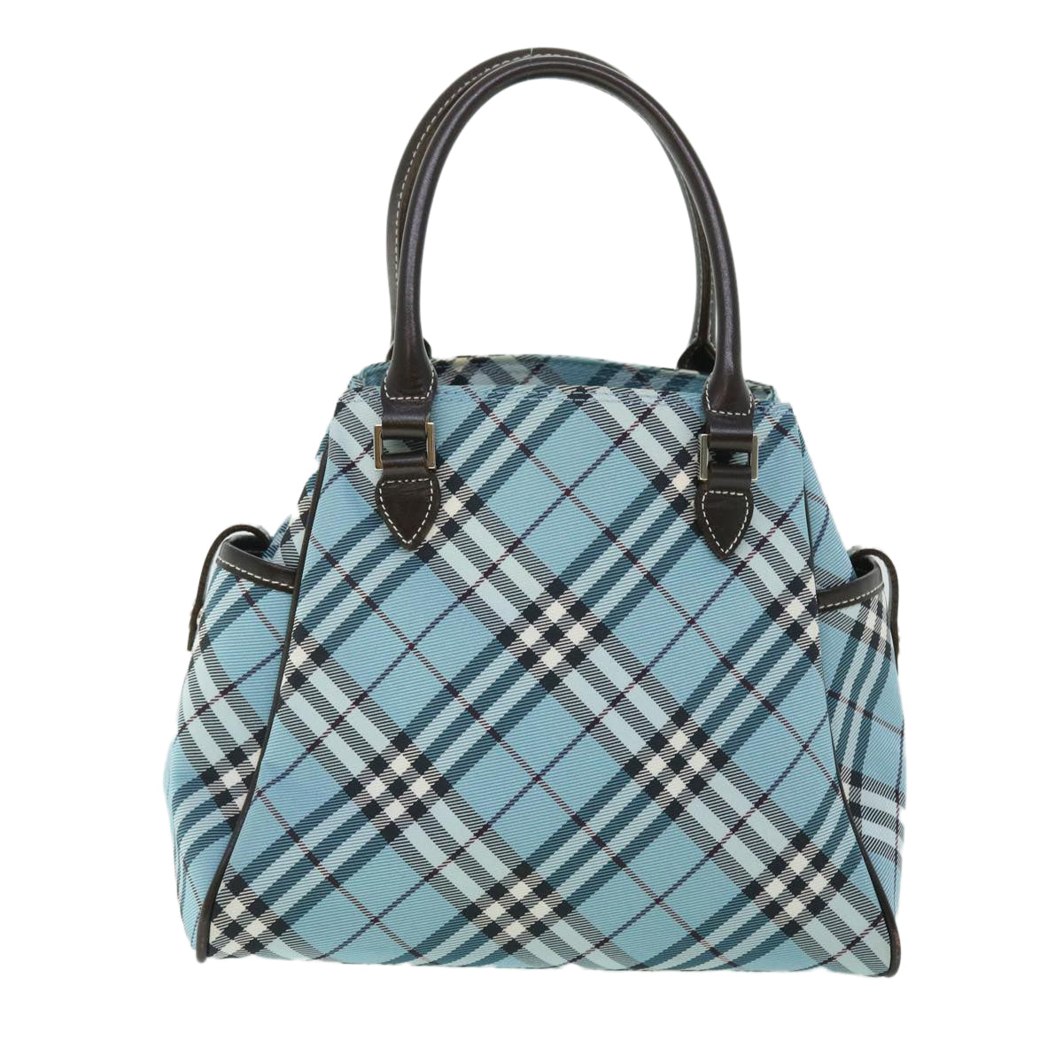 BURBERRY Nova Check Hand Bag Nylon Leather Light Blue Brown Auth 53727