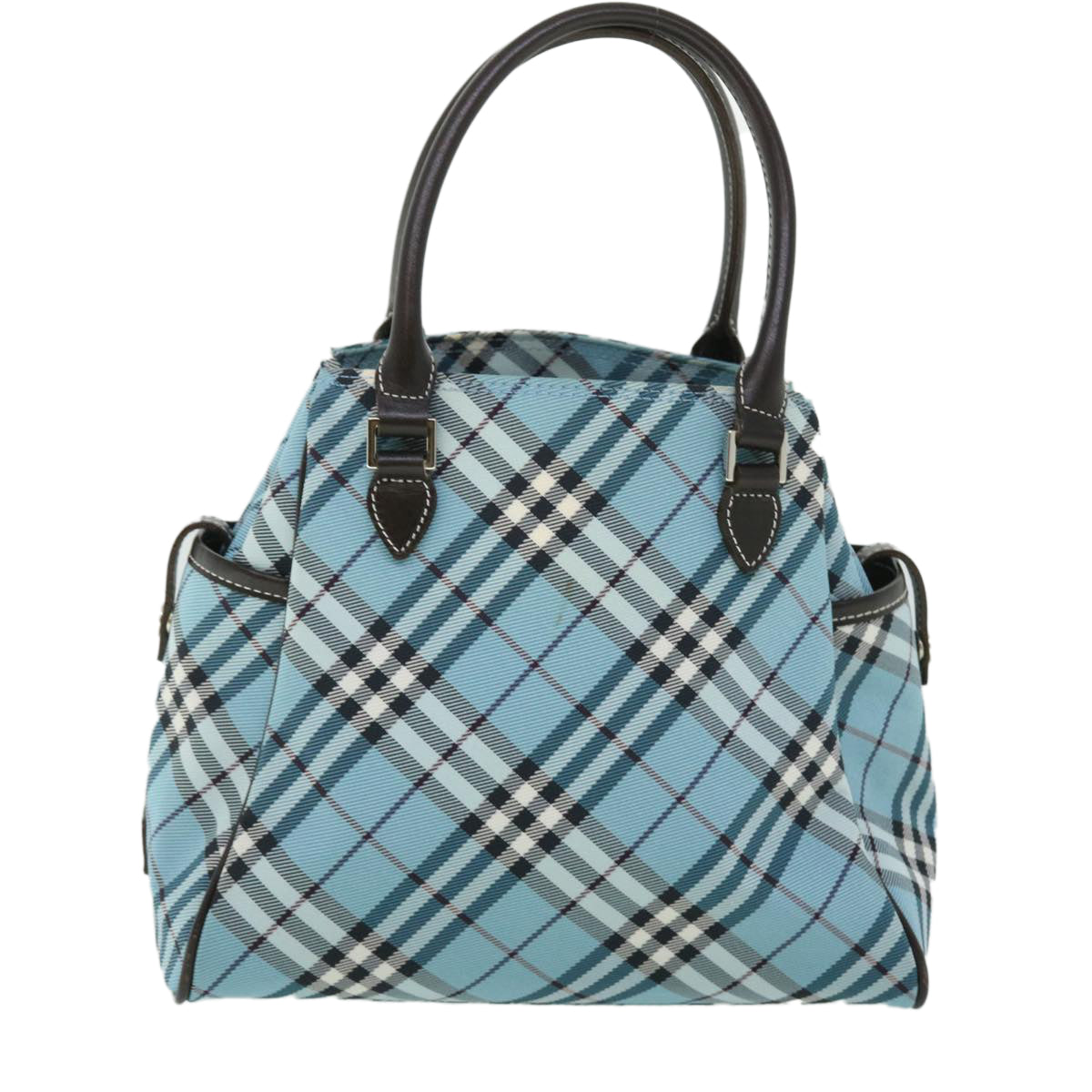 BURBERRY Nova Check Hand Bag Nylon Leather Light Blue Brown Auth 53727