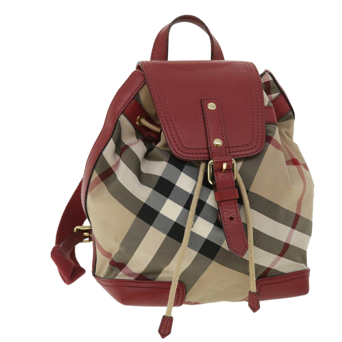 BURBERRY Nova Check Backpack Nylon Leather Beige Red Auth 53730