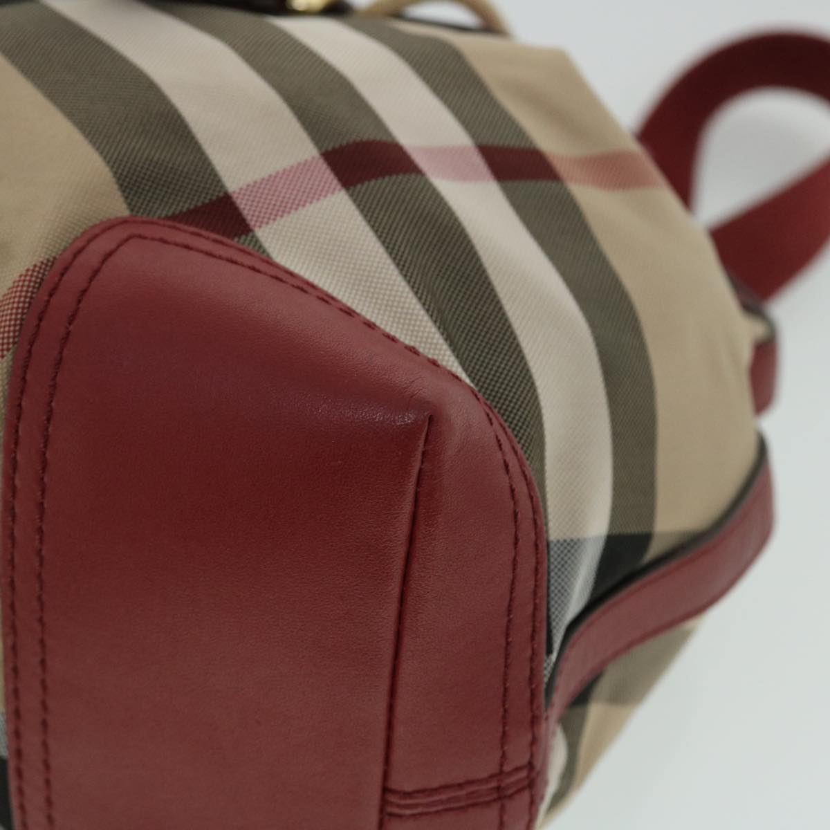 BURBERRY Nova Check Backpack Nylon Leather Beige Red Auth 53730