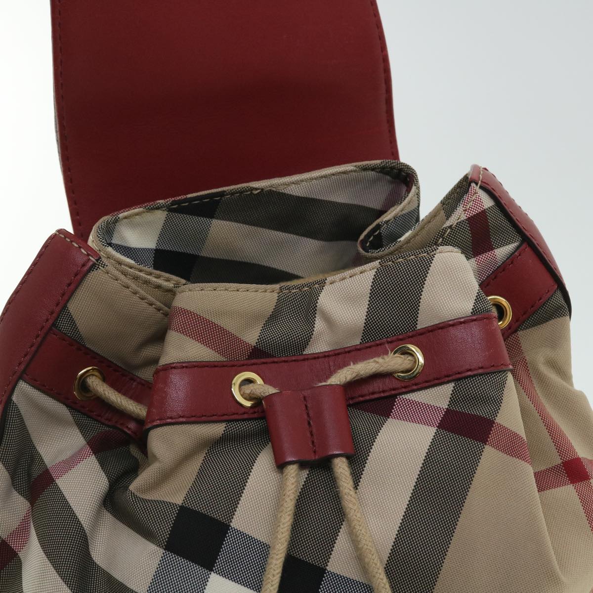 BURBERRY Nova Check Backpack Nylon Leather Beige Red Auth 53730