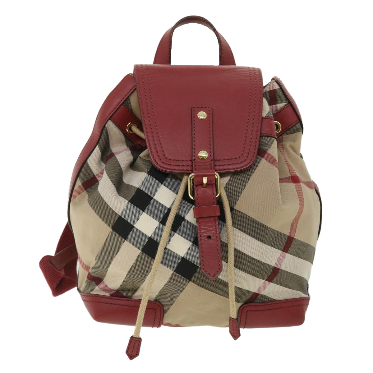 BURBERRY Nova Check Backpack Nylon Leather Beige Red Auth 53730