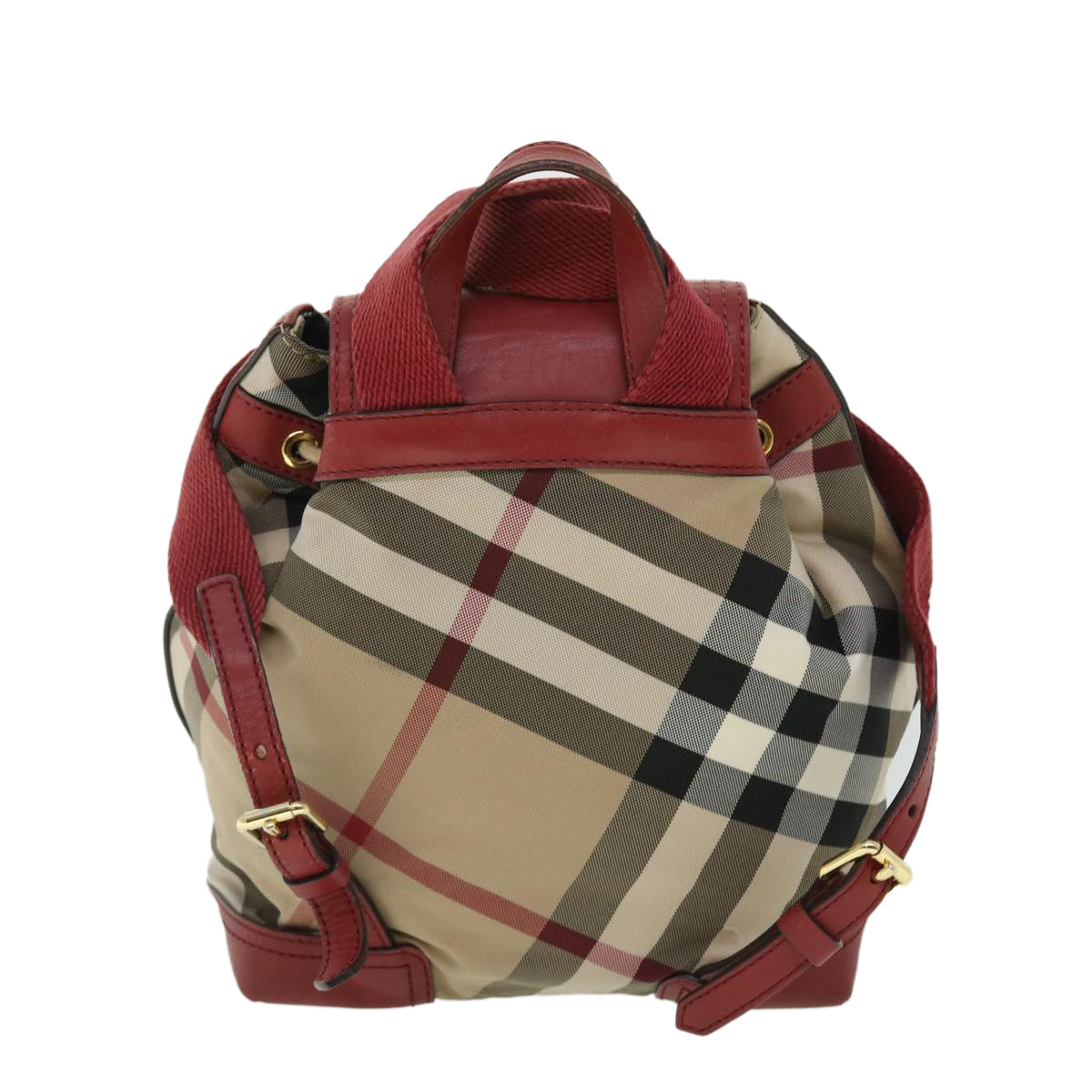 BURBERRY Nova Check Backpack Nylon Leather Beige Red Auth 53730