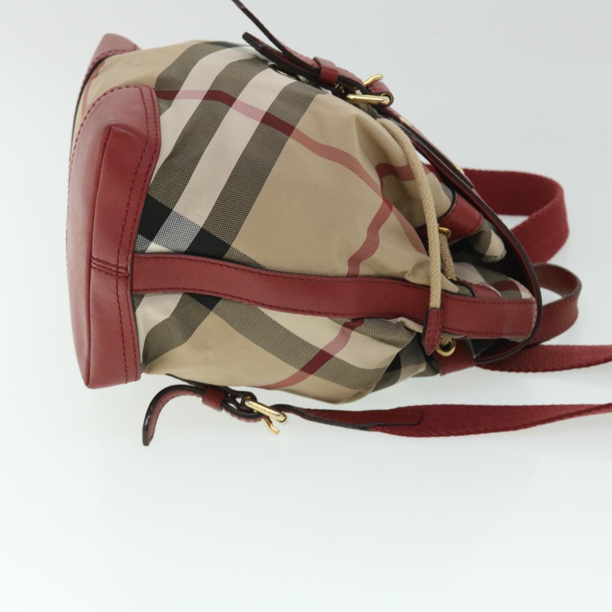 BURBERRY Nova Check Backpack Nylon Leather Beige Red Auth 53730