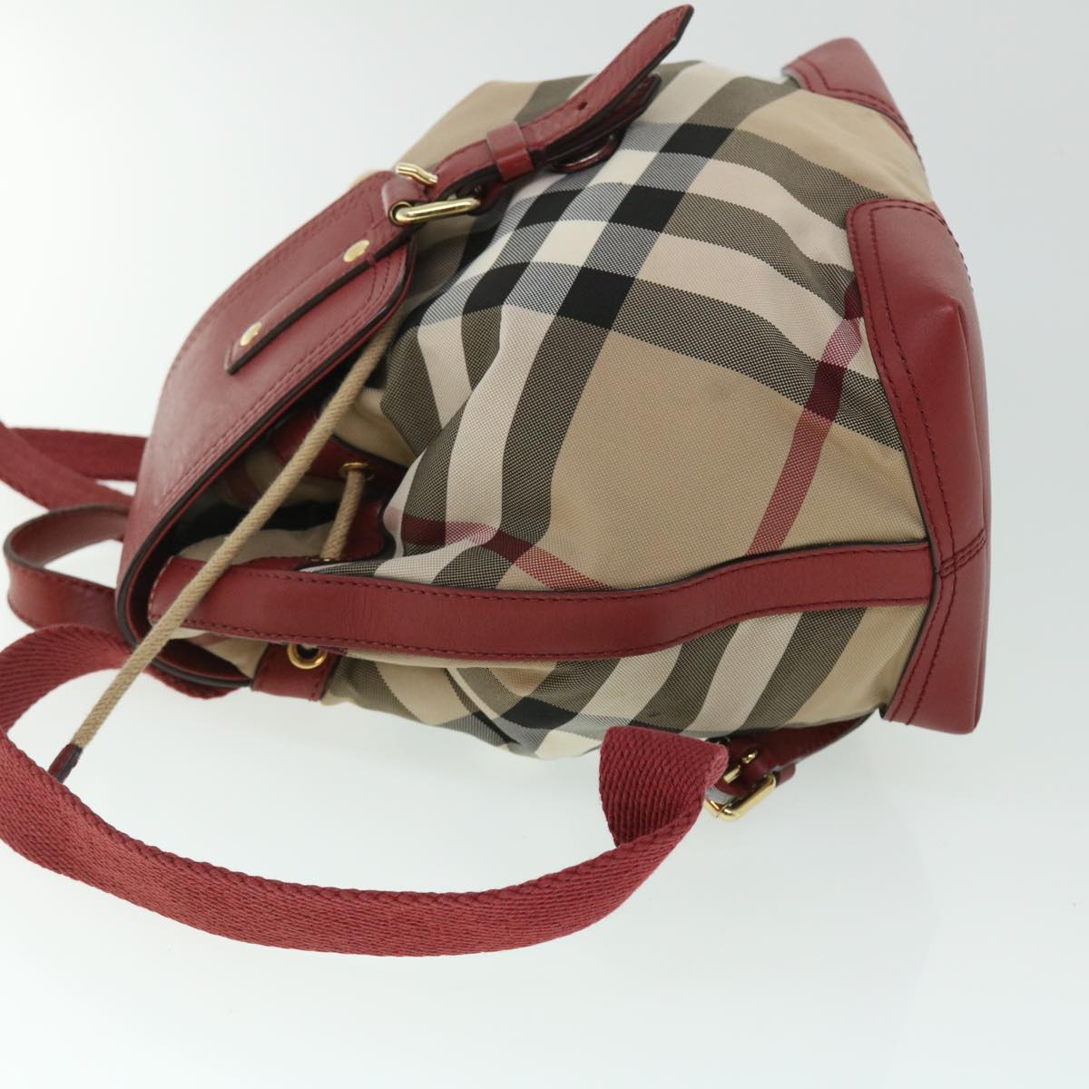 BURBERRY Nova Check Backpack Nylon Leather Beige Red Auth 53730