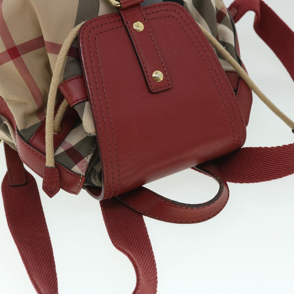 BURBERRY Nova Check Backpack Nylon Leather Beige Red Auth 53730