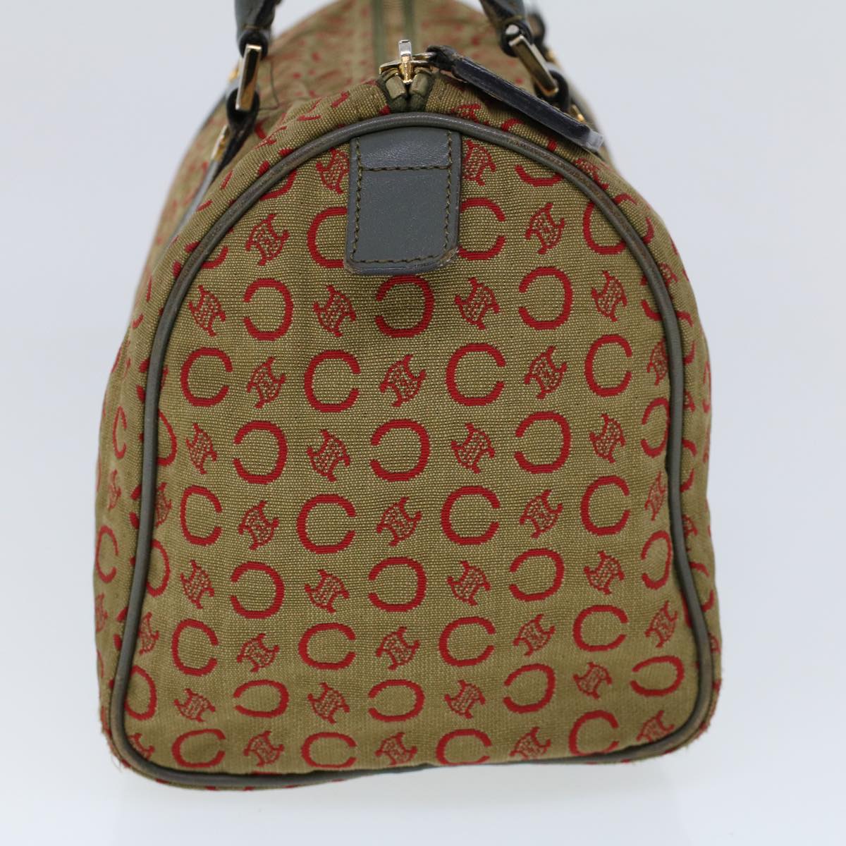 CELINE C Macadam Canvas Hand Bag Leather Khaki Auth 53734