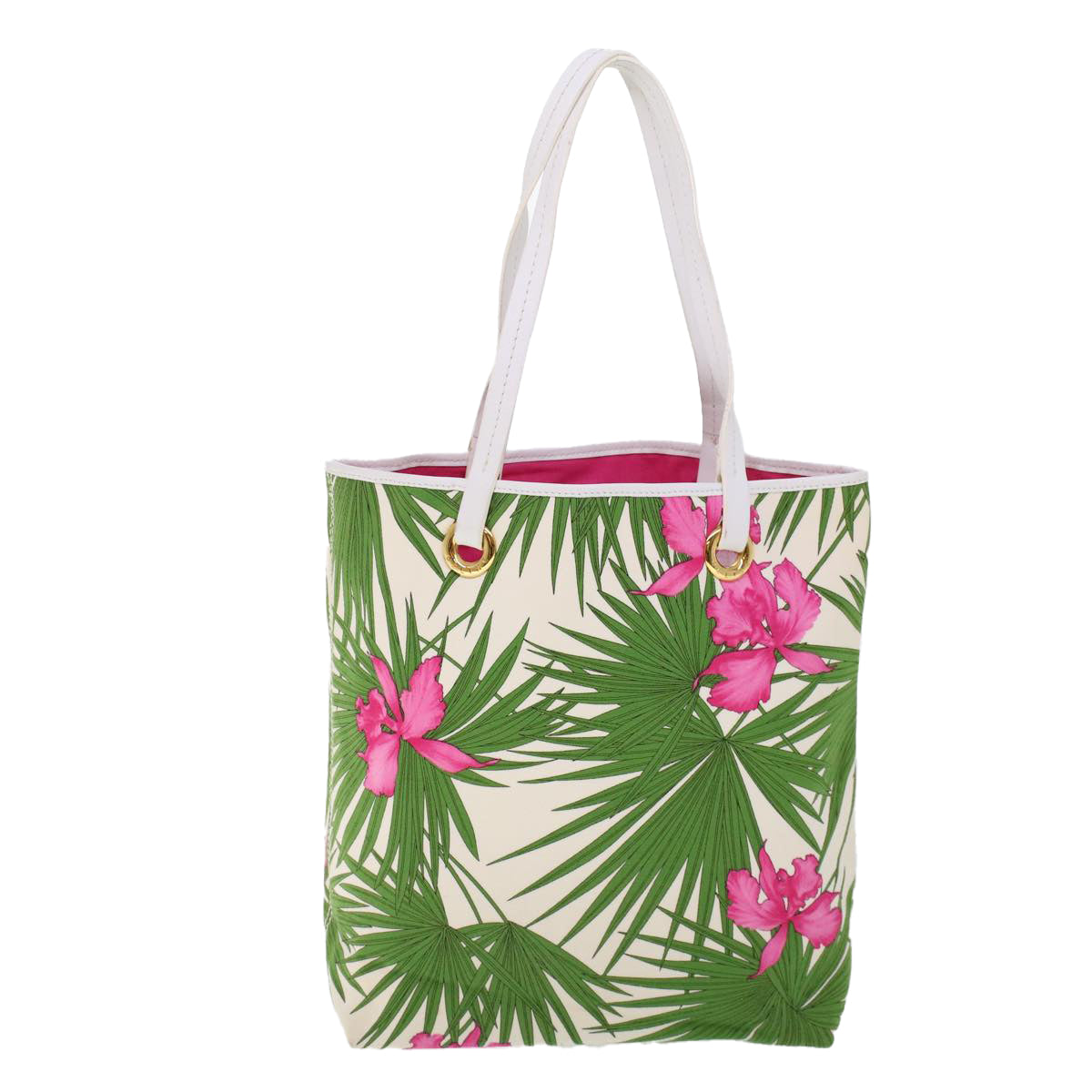 CELINE Botanical Pattern Tote Bag Canvas Green Pink Auth 53737 - 0