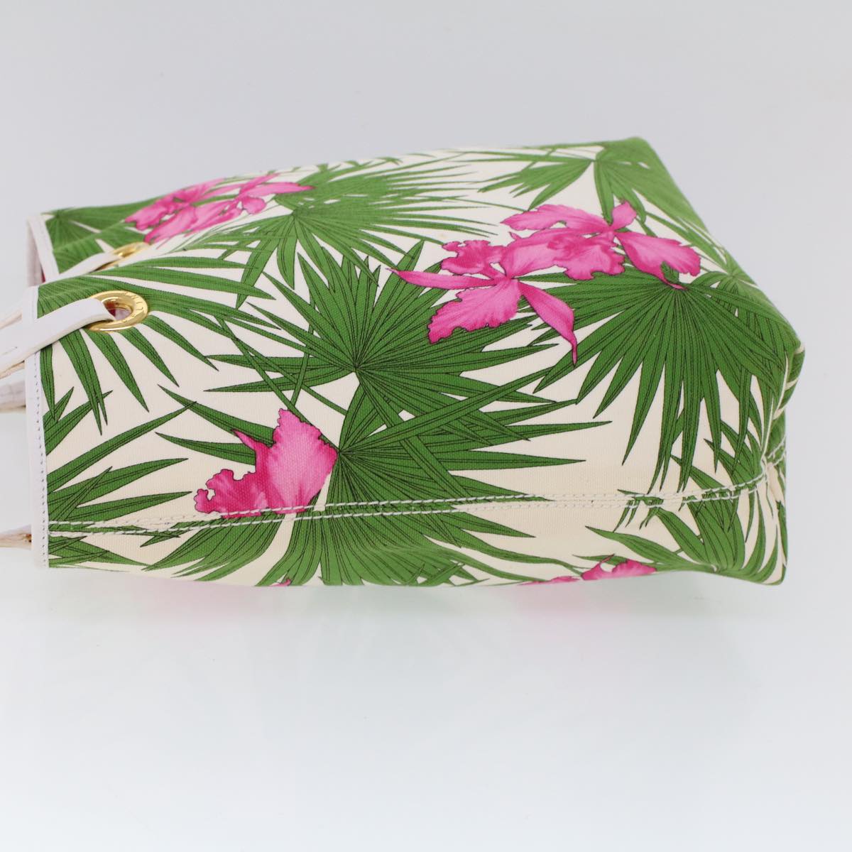 CELINE Botanical Pattern Tote Bag Canvas Green Pink Auth 53737