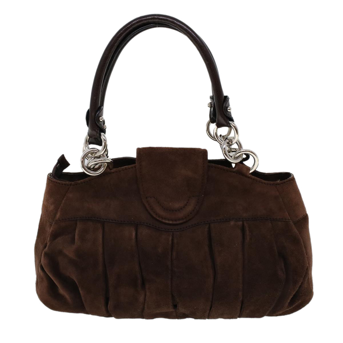 Salvatore Ferragamo Gancini Hand Bag Suede Brown Auth 53738 - 0