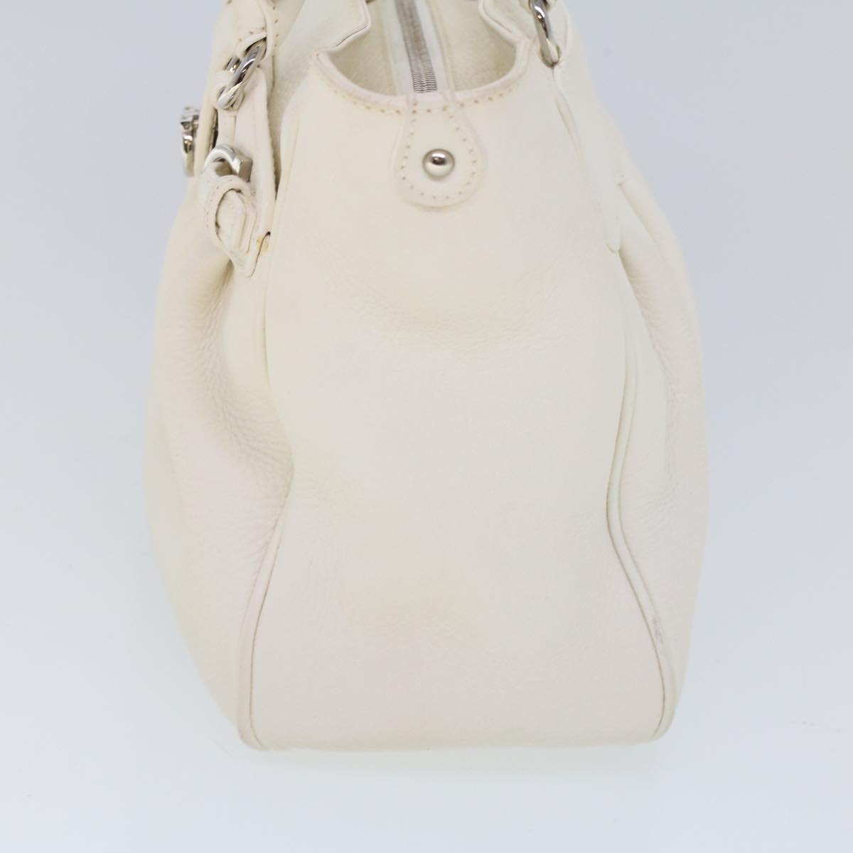 Salvatore Ferragamo Gancini Hand Bag Leather White Auth 53739