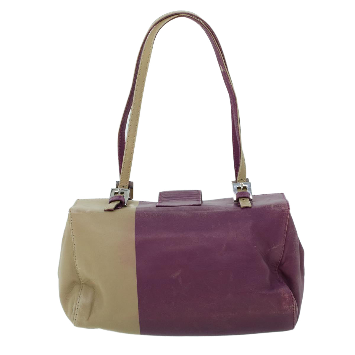 FENDI Mamma Baguette Hand Bag Leather Beige Purple Auth 53742 - 0