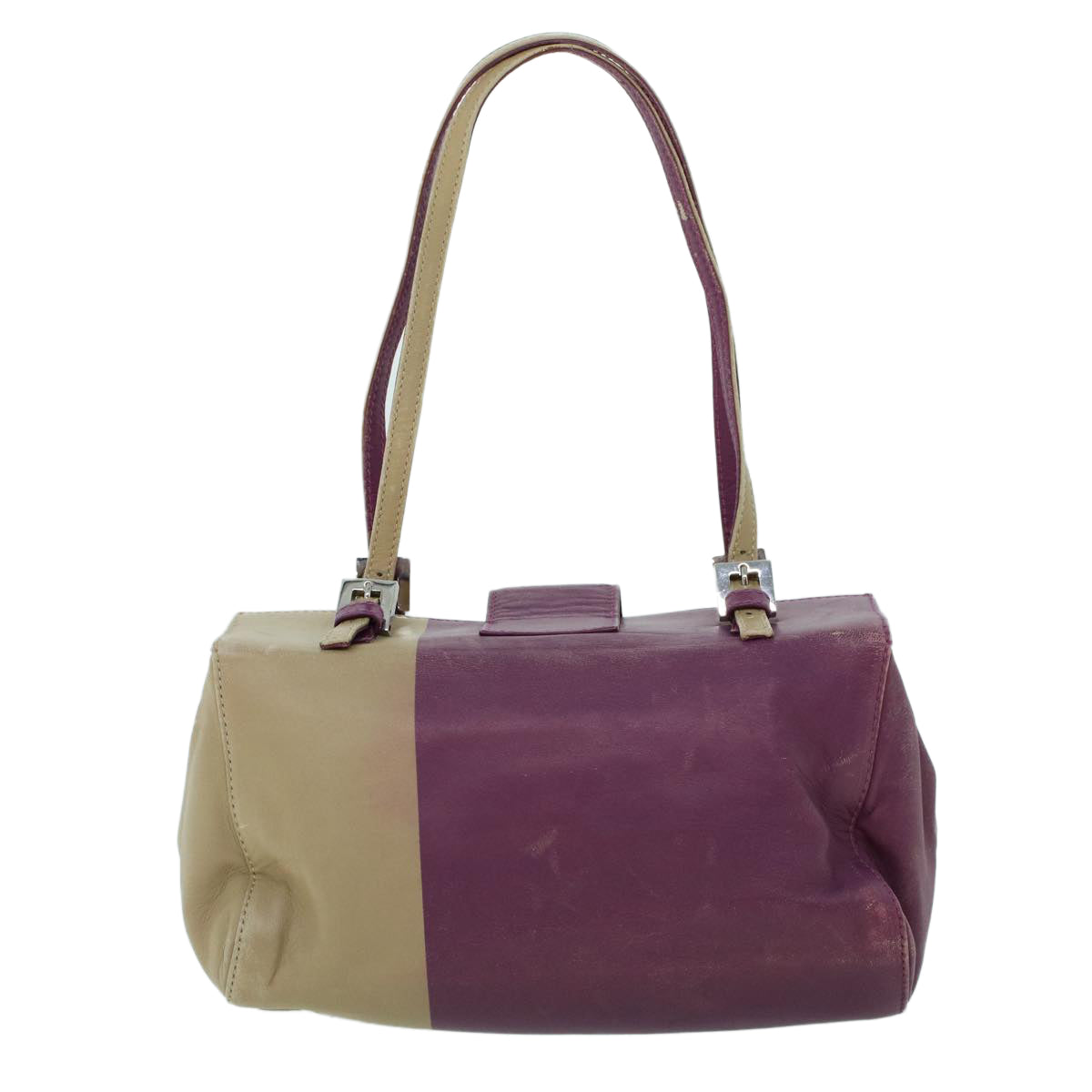 FENDI Mamma Baguette Hand Bag Leather Beige Purple Auth 53742