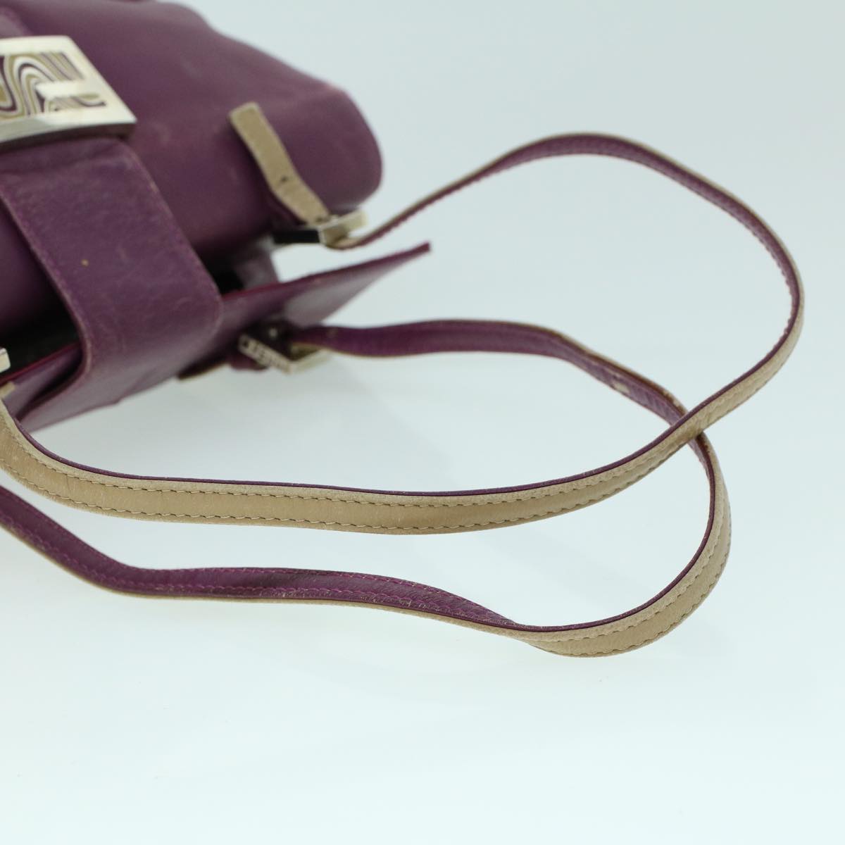 FENDI Mamma Baguette Hand Bag Leather Beige Purple Auth 53742