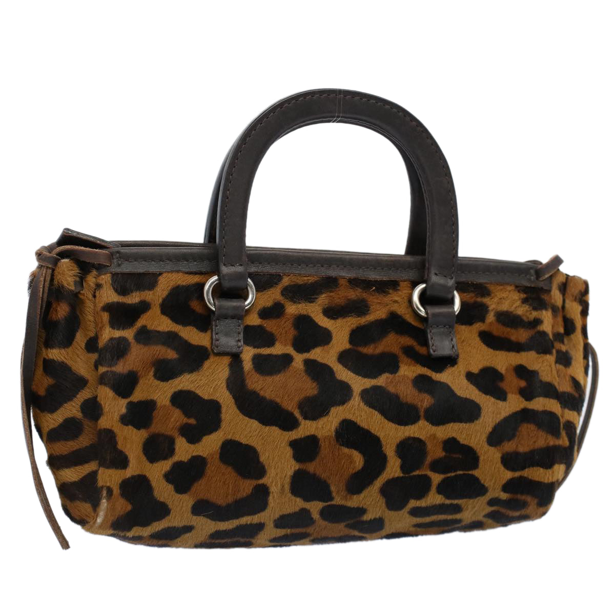 PRADA Leopard Hand Bag Harako leather Brown Auth 53748