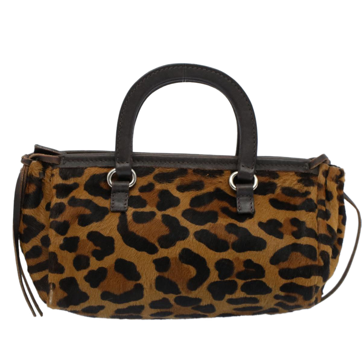 PRADA Leopard Hand Bag Harako leather Brown Auth 53748