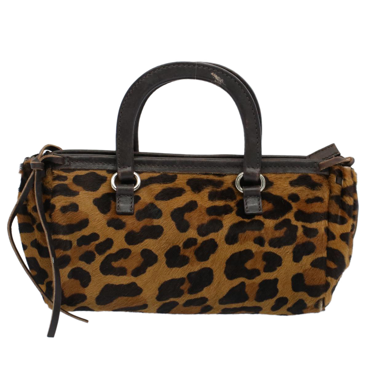 PRADA Leopard Hand Bag Harako leather Brown Auth 53748