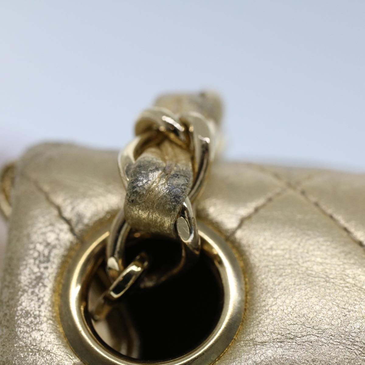 CHANEL Matelasse Turn Lock Chain Shoulder Bag Lamb Skin Gold CC Auth 53752A
