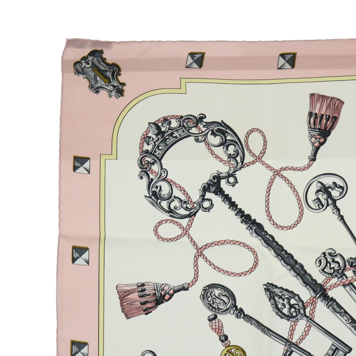 HERMES Carre 90 LES CLES Scarf Silk Pink White Auth 53760 - 0