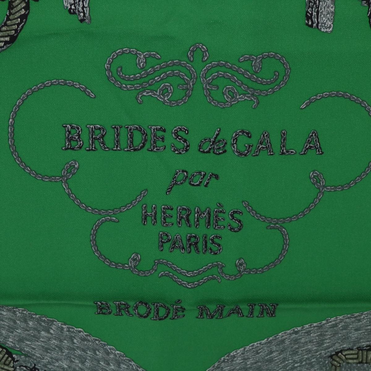 HERMES Carre 90 BRIDES de GALA Scarf Silk Green White Auth 53773