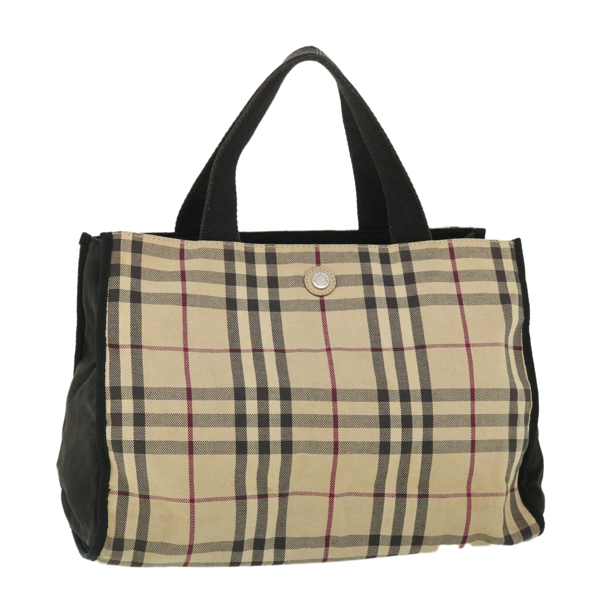 BURBERRY Nova Check Hand Bag Canvas Beige Black Auth 53780