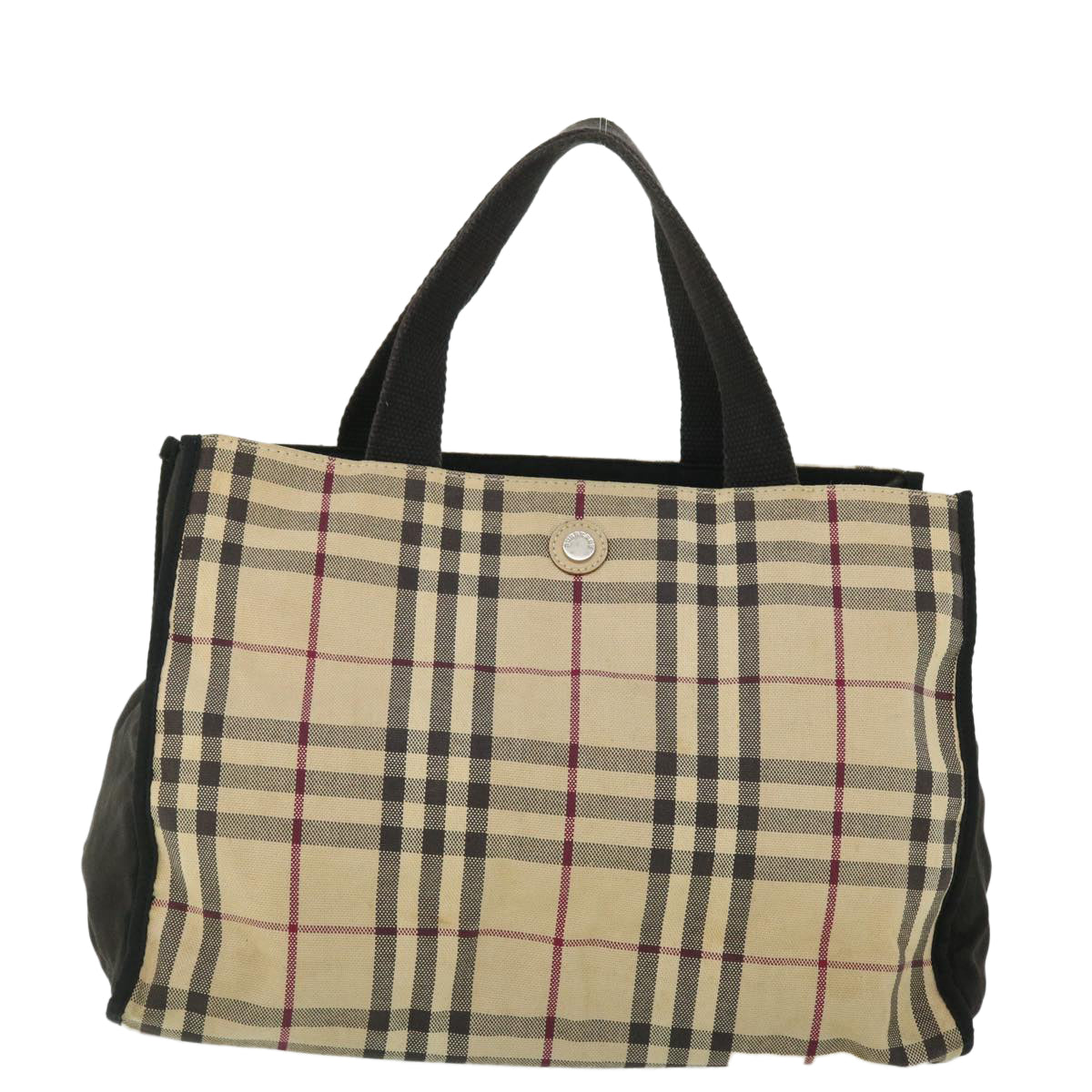 BURBERRY Nova Check Hand Bag Canvas Beige Black Auth 53780