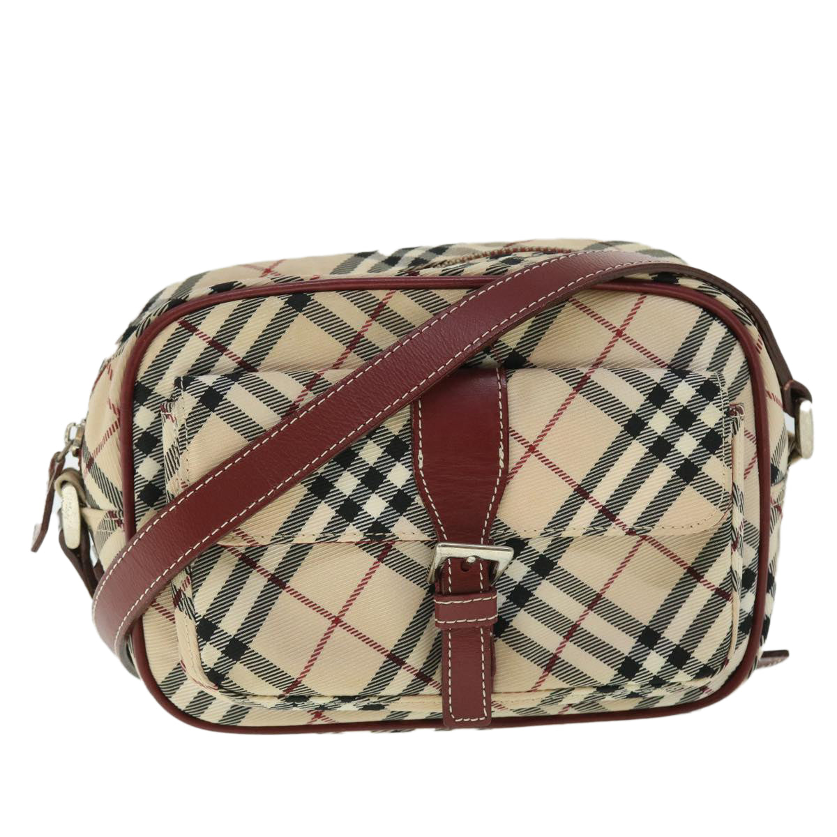 BURBERRY Nova Check Blue Label Shoulder Bag Nylon Leather Beige Red Auth 53781