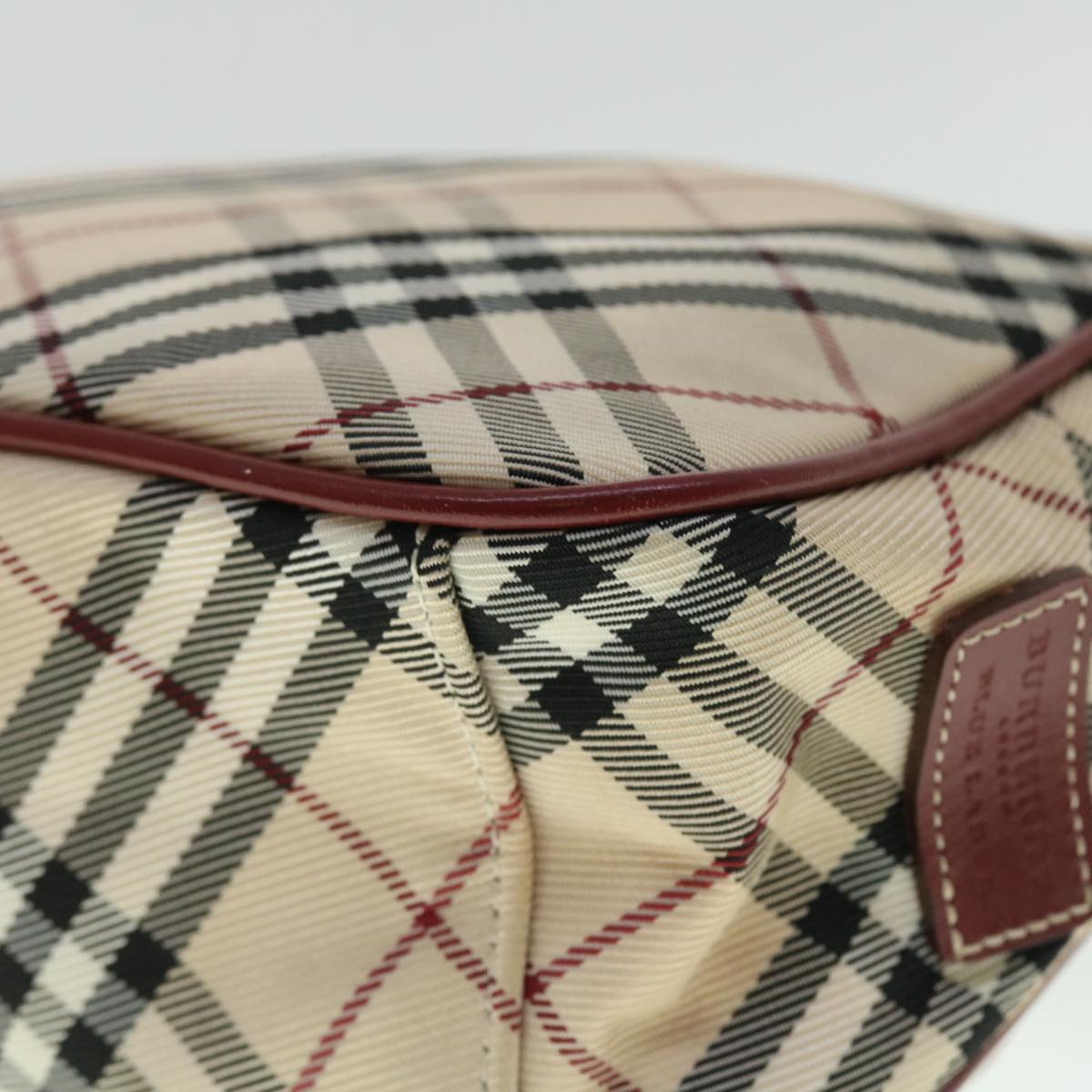 BURBERRY Nova Check Blue Label Shoulder Bag Nylon Leather Beige Red Auth 53781