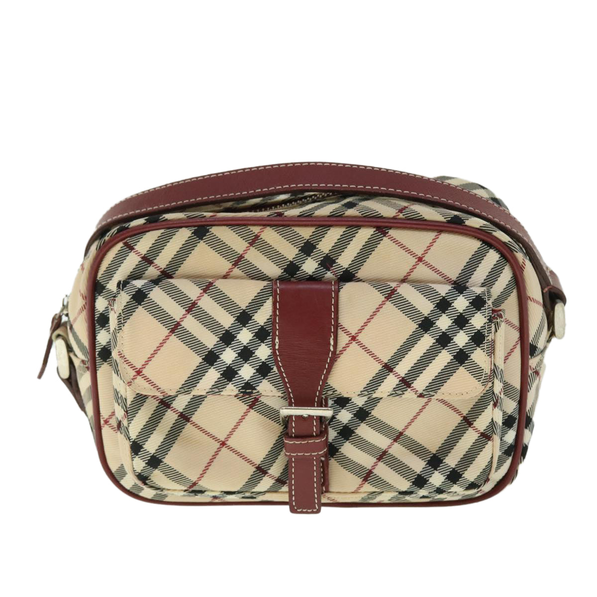 BURBERRY Nova Check Blue Label Shoulder Bag Nylon Leather Beige Red Auth 53781