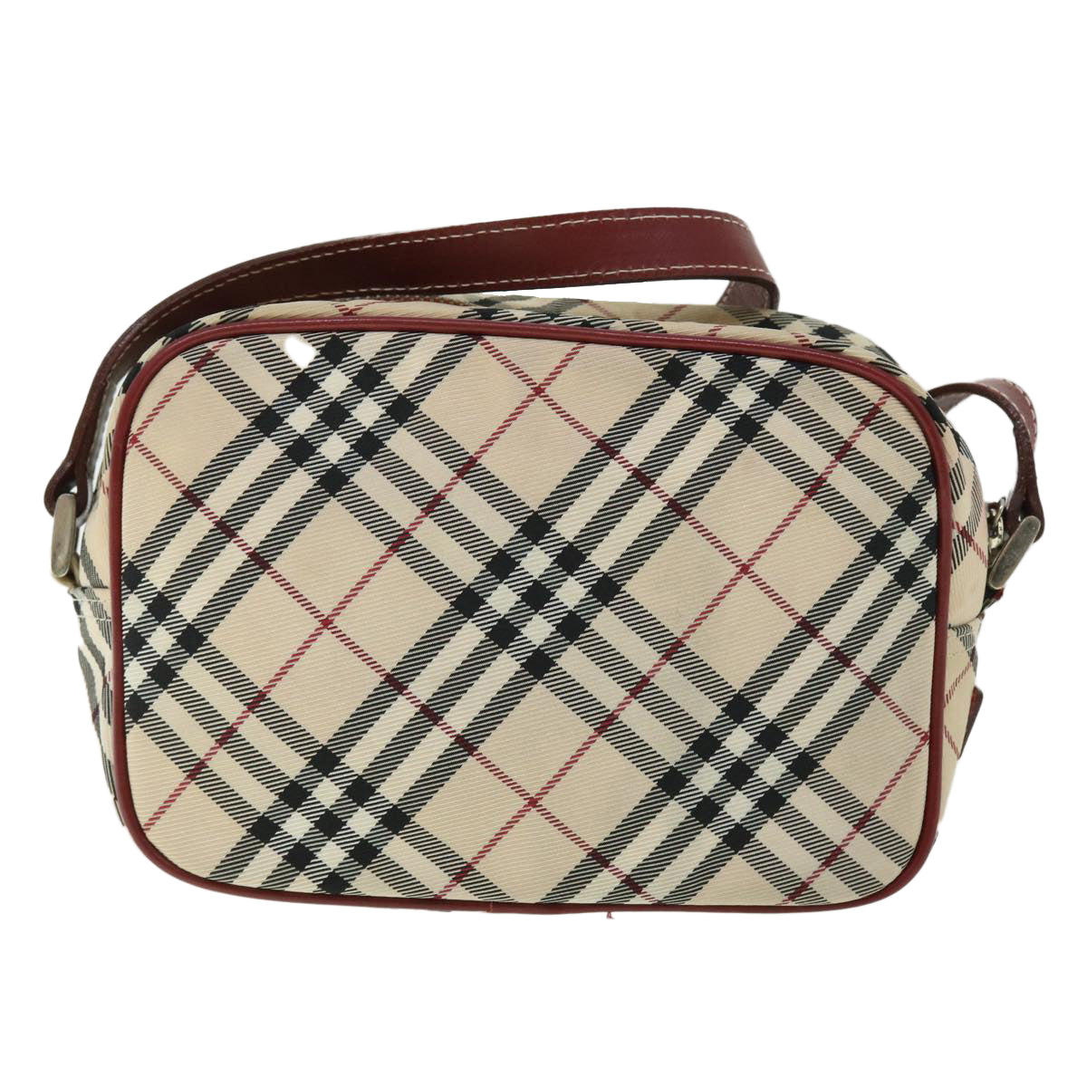 BURBERRY Nova Check Blue Label Shoulder Bag Nylon Leather Beige Red Auth 53781