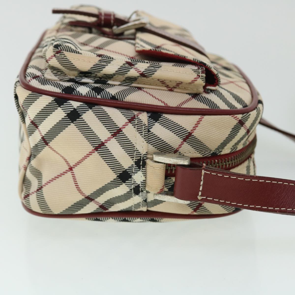 BURBERRY Nova Check Blue Label Shoulder Bag Nylon Leather Beige Red Auth 53781