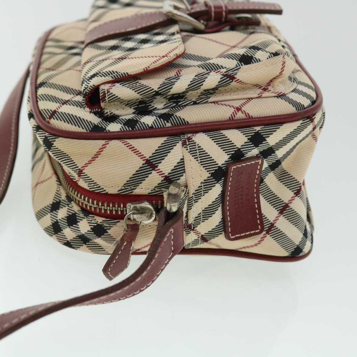 BURBERRY Nova Check Blue Label Shoulder Bag Nylon Leather Beige Red Auth 53781