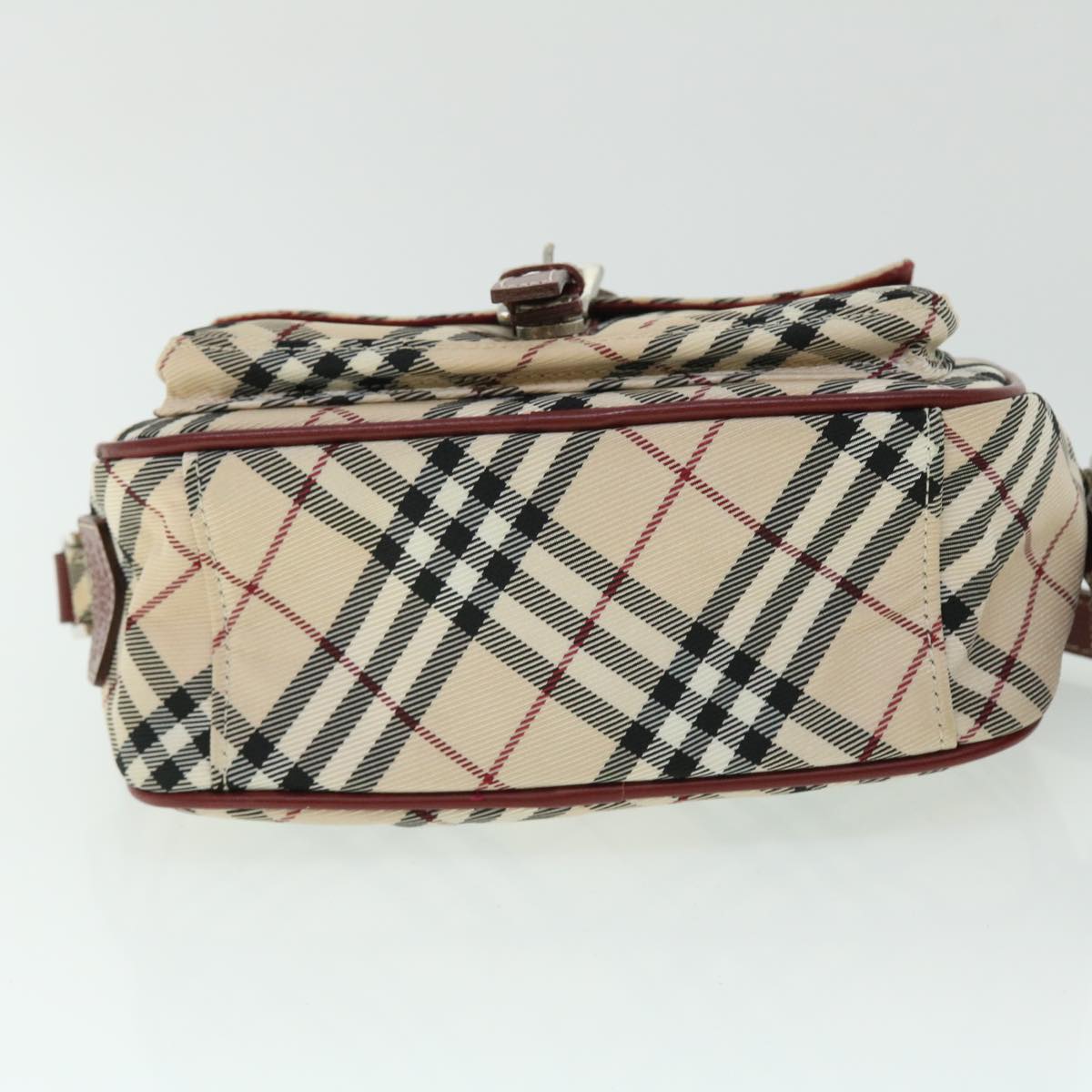 BURBERRY Nova Check Blue Label Shoulder Bag Nylon Leather Beige Red Auth 53781