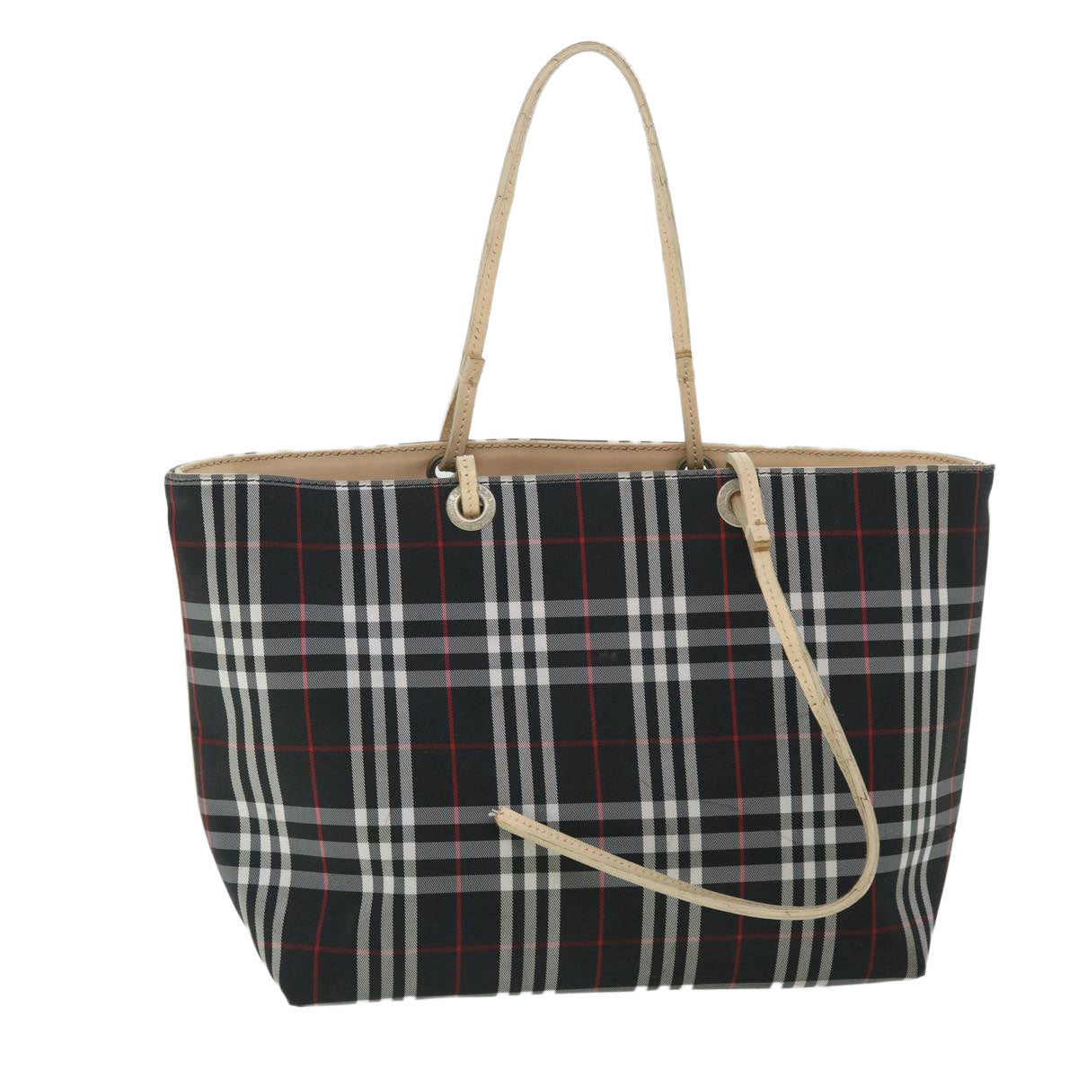 BURBERRY Nova Check Hand Bag Nylon Leather Black Beige Auth 53786