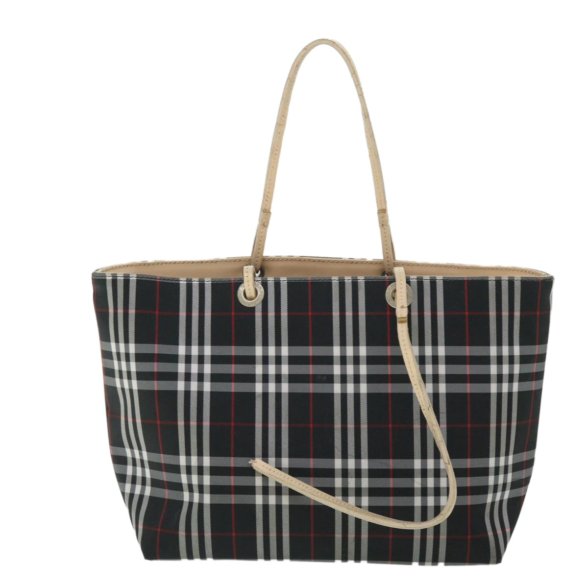 BURBERRY Nova Check Hand Bag Nylon Leather Black Beige Auth 53786