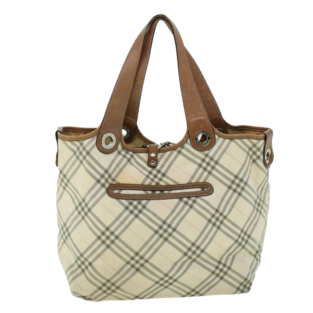 BURBERRY Nova Check Blue Label Hand Bag Canvas Leather Beige Brown Auth 53793