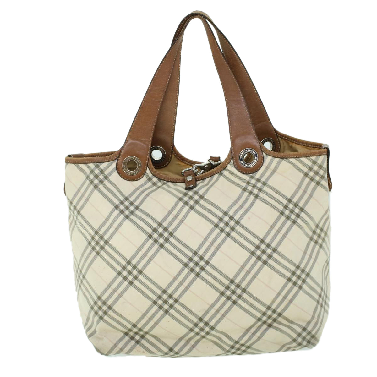 BURBERRY Nova Check Blue Label Hand Bag Canvas Leather Beige Brown Auth 53793 - 0