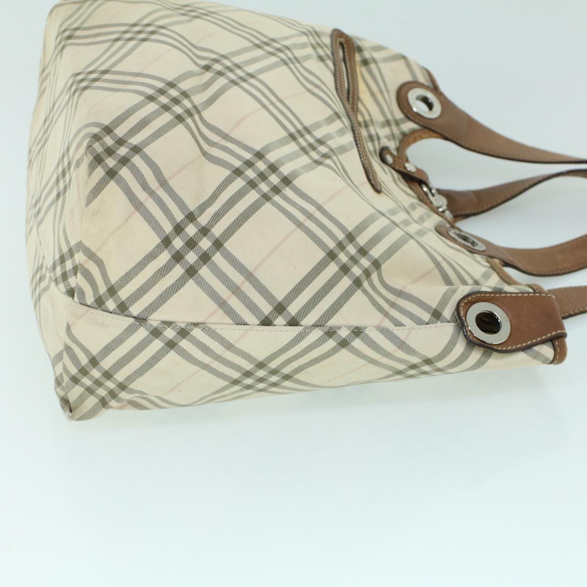 BURBERRY Nova Check Blue Label Hand Bag Canvas Leather Beige Brown Auth 53793