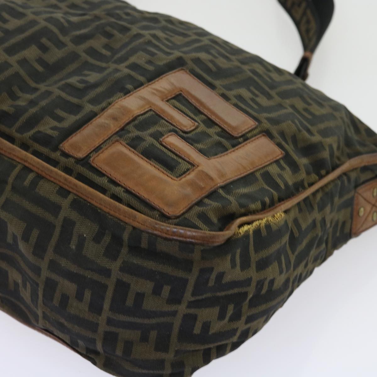 FENDI Zucca Canvas Shoulder Bag Nylon Brown Auth 53796