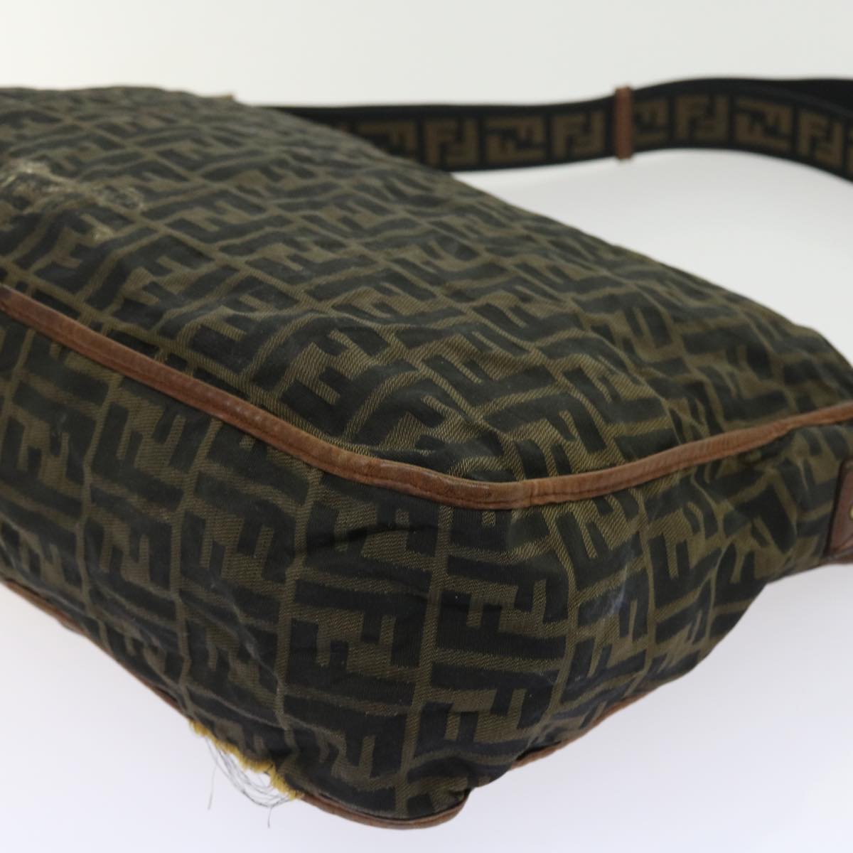 FENDI Zucca Canvas Shoulder Bag Nylon Brown Auth 53796