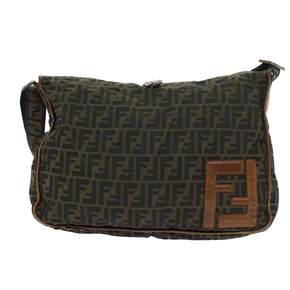 FENDI Zucca Canvas Shoulder Bag Nylon Brown Auth 53796 - 0