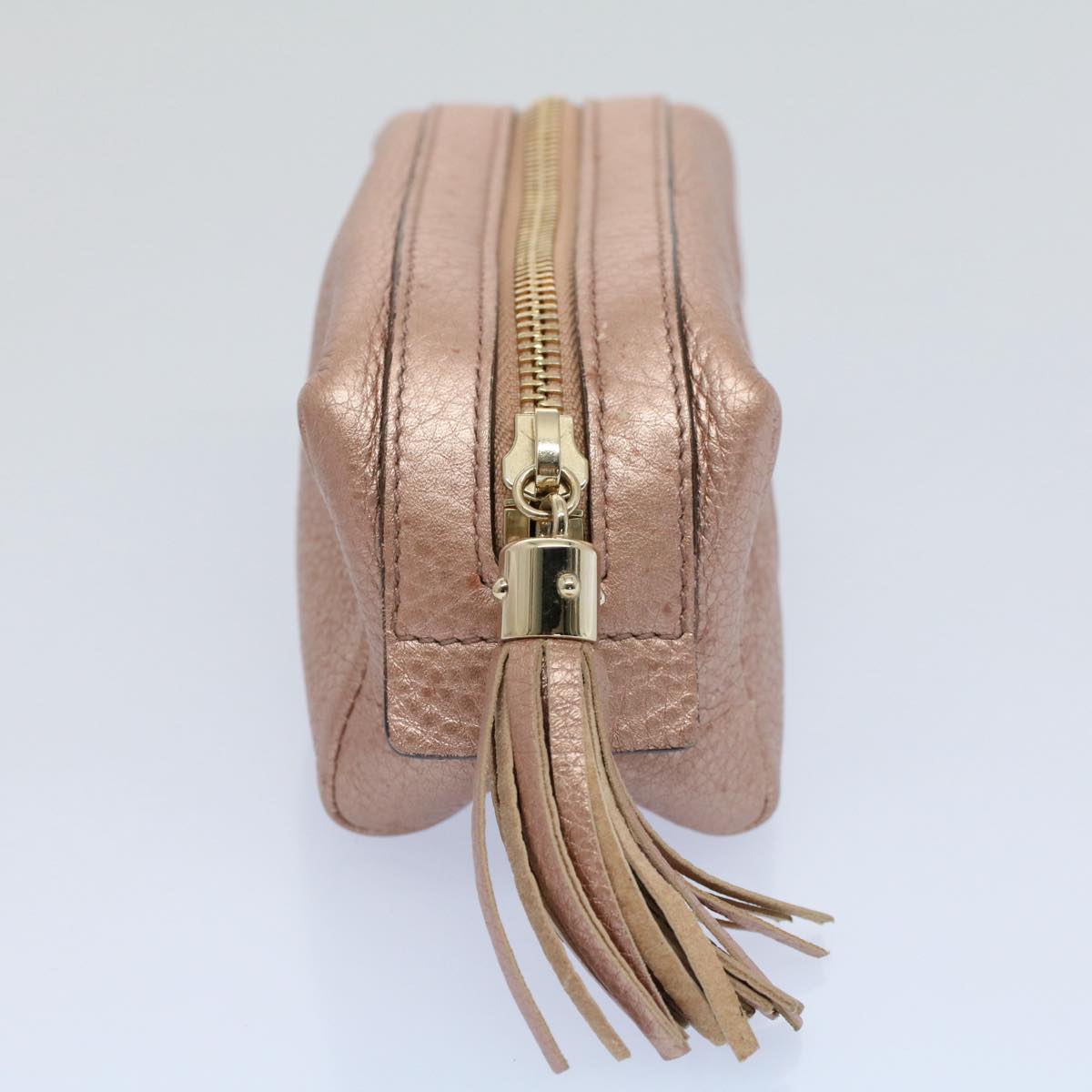 GUCCI Fringe Pouch Leather Pink 308634 Auth 53804