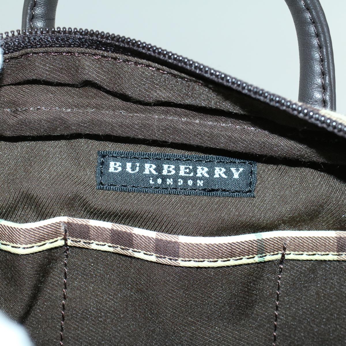 BURBERRY Nova Check Hand Bag Nylon Leather Yellow Brown Auth 53816