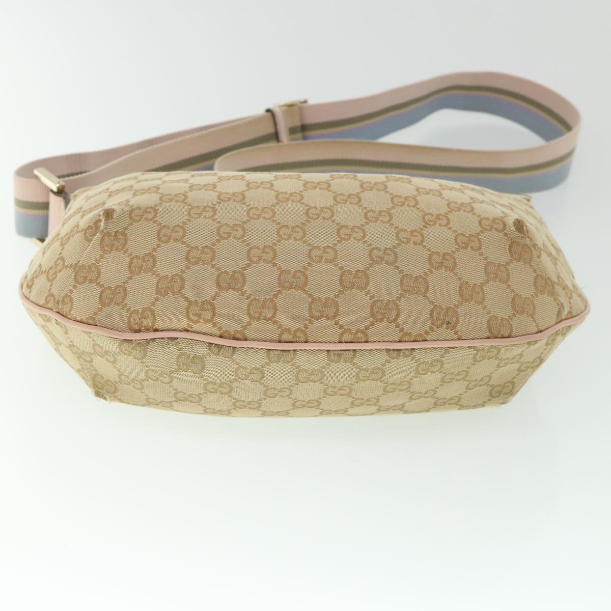 GUCCI GG Canvas Sherry Line Shoulder Bag Beige Light Blue pink 181092 Auth 53844