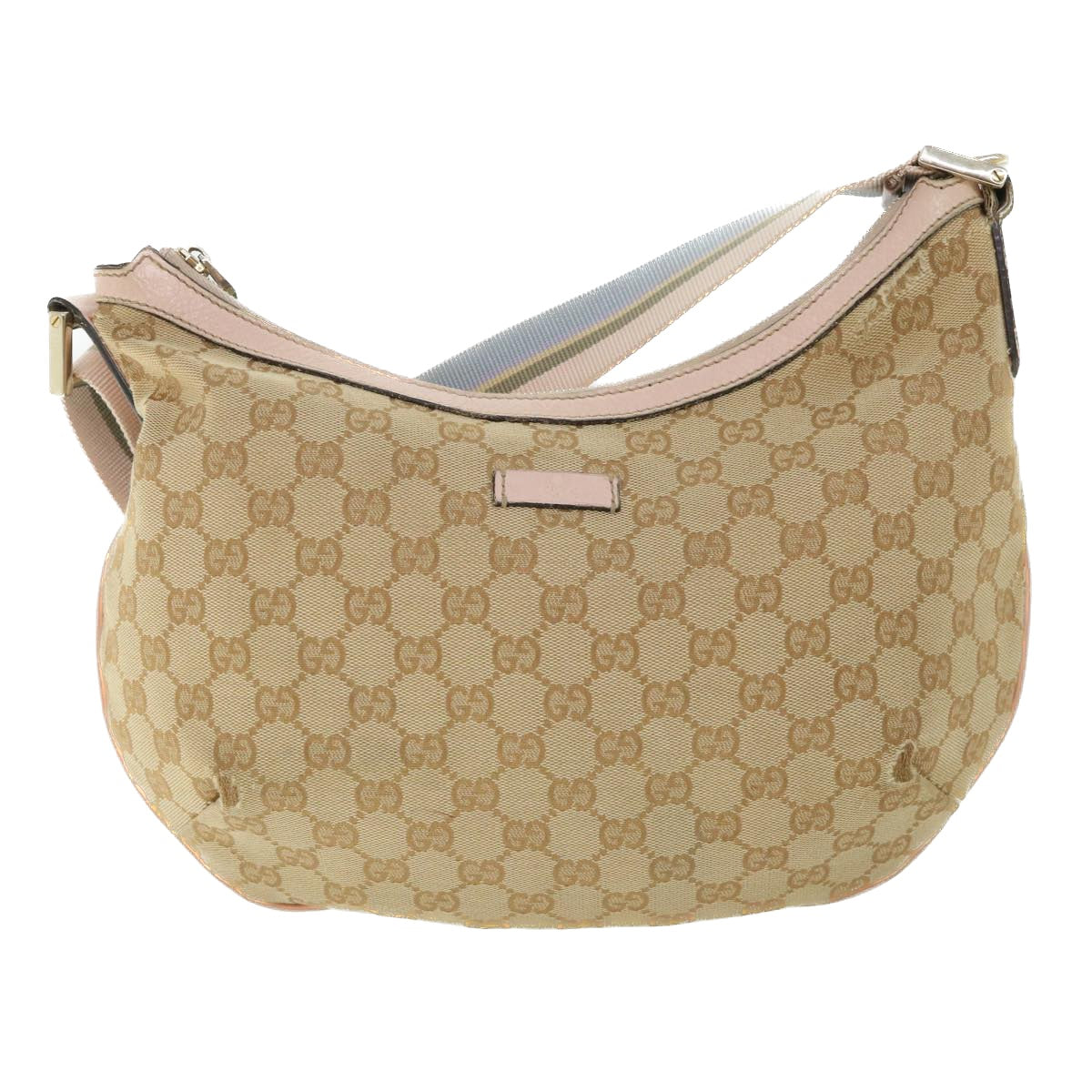 GUCCI GG Canvas Sherry Line Shoulder Bag Beige Light Blue pink 181092 Auth 53844