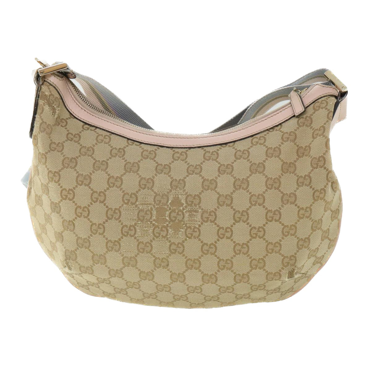 GUCCI GG Canvas Sherry Line Shoulder Bag Beige Light Blue pink 181092 Auth 53844