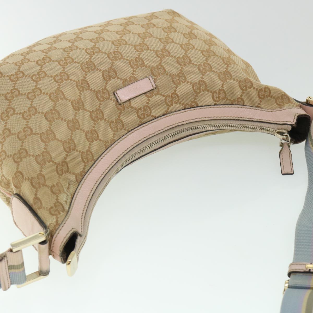 GUCCI GG Canvas Sherry Line Shoulder Bag Beige Light Blue pink 181092 Auth 53844