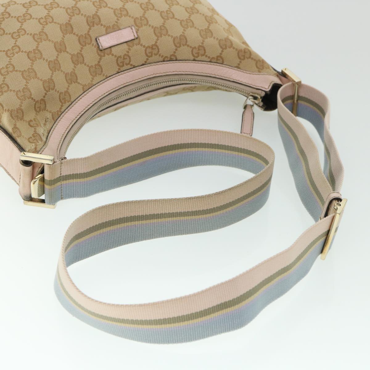 GUCCI GG Canvas Sherry Line Shoulder Bag Beige Light Blue pink 181092 Auth 53844