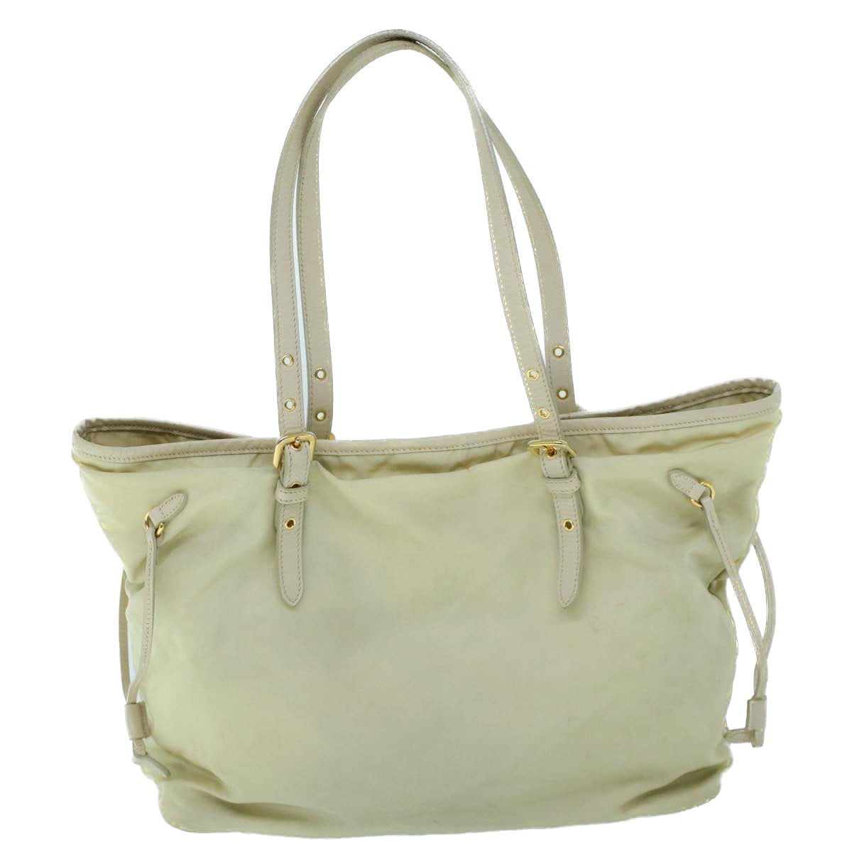 PRADA Tote Bag Nylon Leather Cream Auth 53846 - 0